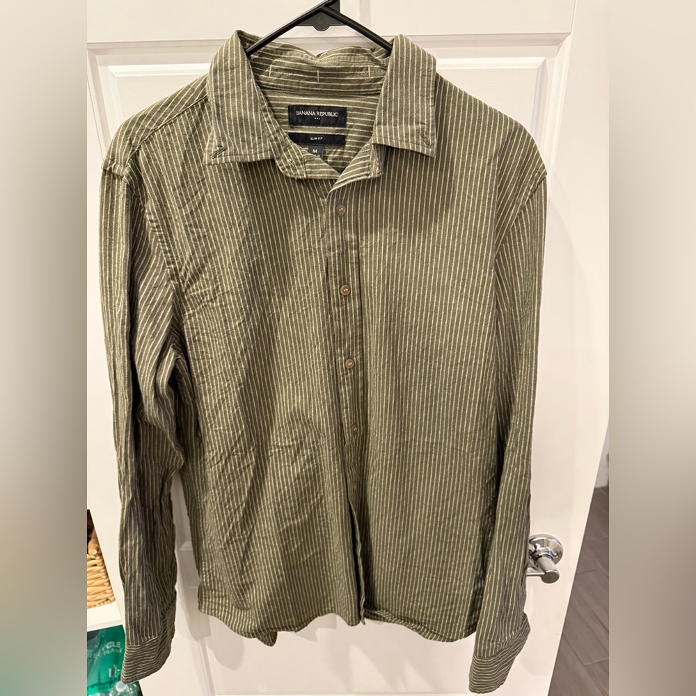 Banana Republic Olive Striped Slim Fit Shirt